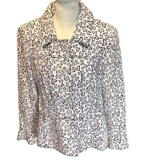 Red & navy blue 🦋 BUTTERFLY jacket! Has flutter cuffs & waist. Small/Med NWOT - Picture 7 of 11